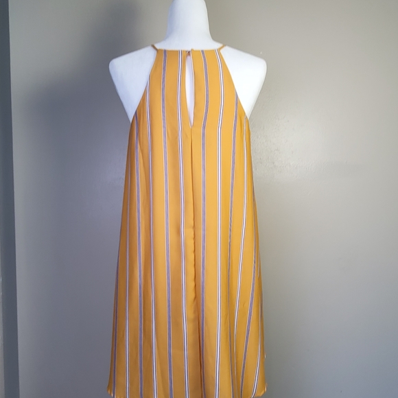 Lulus Sweet Little Lines Golden Yellow Stripe Shift Dress Med - Picture 4 of 12